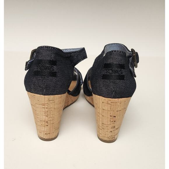 Toms Sandals Women's Sienna Criss Cross Straps Black Wedge Buckle Sandals 7.5 - Picture 3 of 11
